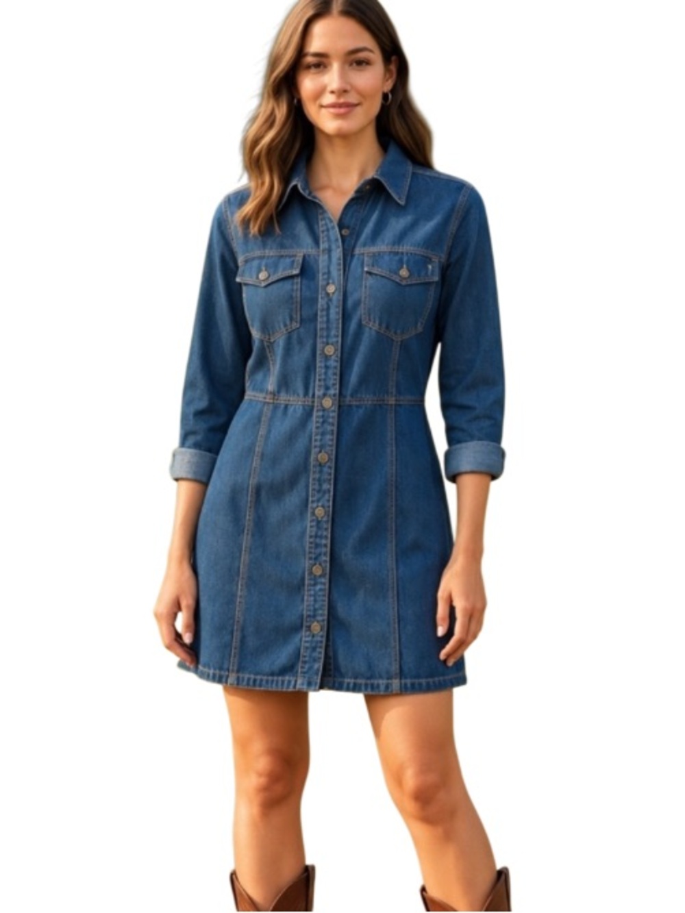 Frye Denim Button-Front Mini Dress Size Medium. Long adjustable sleeves.